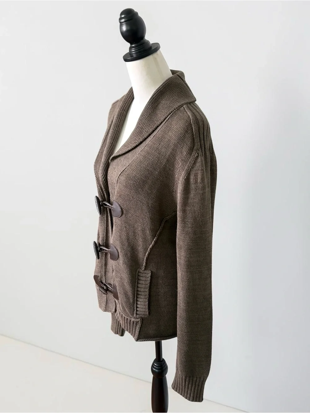 Lauren Ralph Lauren Brown Toggle Cardigan Sweater Shawl Collar Knit Casual XL